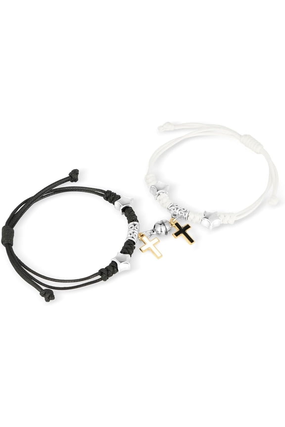 2pcs Couples Bracelets for Women Men, Matching Bracelets for Couples, Matching Key Lock Cross Lucky Clover Bracelets for Boyfriend Girlfriend Best Friend