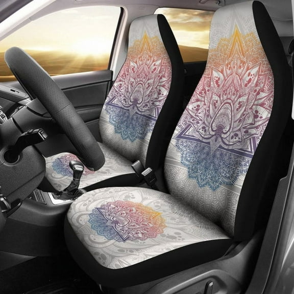 2pcs Covers Seat Colored Multi Covers Car Spiritual Hippie Accessories Car Colorful Mandala Flower Lotus Cover Seat Car