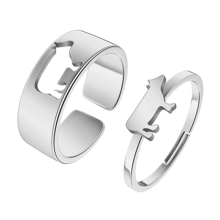 2pcs Cow Couple Set Promise Ring Engagement Wedding Party Matching Adjustable Ring