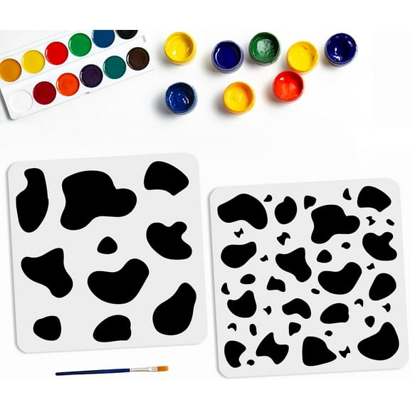 2pcs Cow Print Stencil Cow Pattern Stencil Animal Print Stencils 11.811.8inch Flexible PET Material with Paint Brush DIY Furniture Wall Floor Decor 1bag DIY