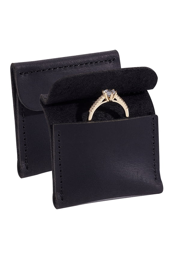 2pcs Cowhide Ring Storage Bags Jewelry Pouches for Rings Square Black 5.8x5.85x0.6cm Leather
