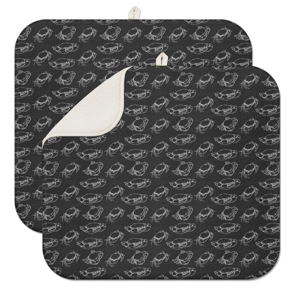 2pcs Crab Kitchen Drying Mat Super Absorbent Microfiber Dish Drying Pad with Nautical Sea Life Design for Countertop