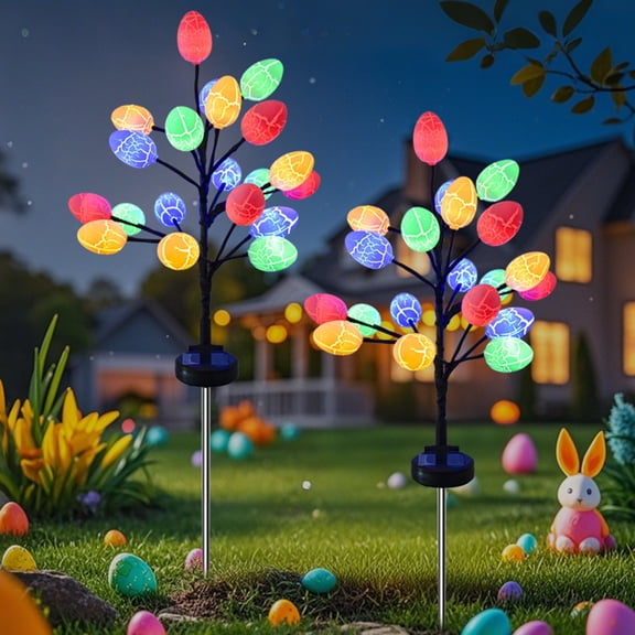 2pcs Cracked Easter Egg Solar Lights - \Winter-to-Easter Yard Decor & Decorations 2026 Outdoor Ambiance, Outdoor Waterproof 2-Mode LED Decor, Stainless Steel Stake Lights for Yard & Patio, 25.59in