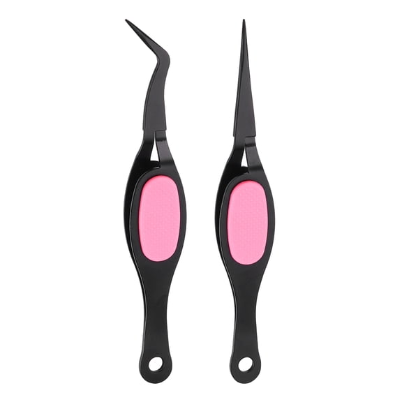 2pcs Craft Tweezers Precision Crossing Lock Curved Straight Stainless Steel Soft Reverse Grip Fine Tip Tweezers for DIY Craft Jewelry Beading Electronics, Black Pink
