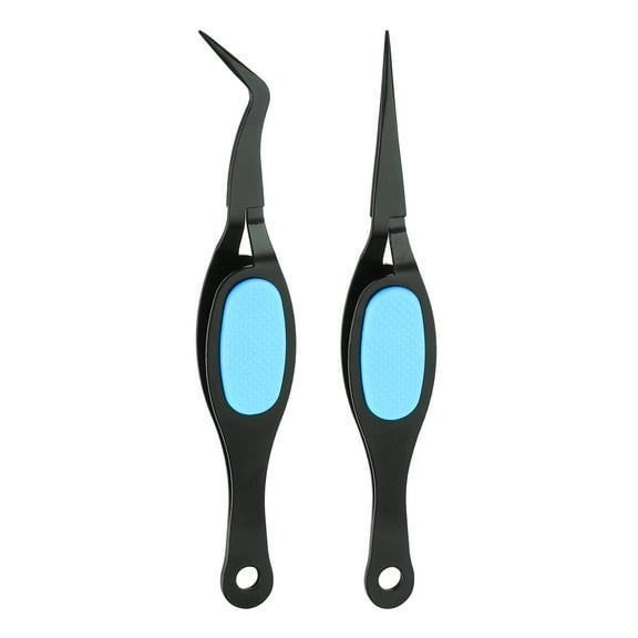 2pcs Craft Tweezers Precision Crossing Lock Curved Straight Stainless Steel Soft Reverse Grip Fine Tip Tweezers for DIY Craft Jewelry Beading Electronics, Black Blue