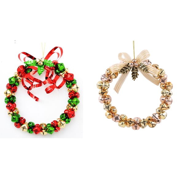 2pcs Creative Christmas Wreath Wrought Iron Christmas Bell String Pendant Christmas Decorations