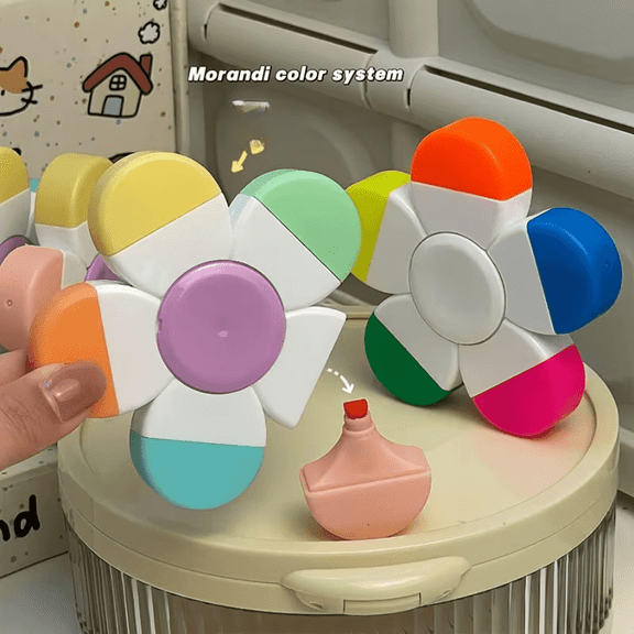 2pcs Creative Flower Shaped Highlighter Pen 5 Colors In 1 Mini Colorful Drawing Pen For Journaling Decorating Doodling Marking Scrapbooking Random Color