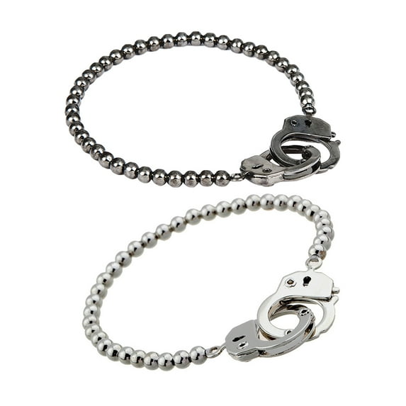 2pcs Creative Handcuff Bracelet Unique Hand Decoration Father's Day Gift Stylish Jewelry for Men Male (HYBX22051-1 + HYBX2205-2)