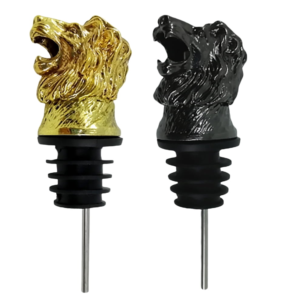 2pcs Creative Lion Head Shaped Wine Pourer Stoppers Wine Bottle Caps