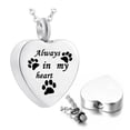 thumbnail image 1 of 2pcs , Cremation Jewelry for Ashes Always in my heart Stainless Steel Heart Pet Paw Keepsake Pendant Memorial Urn Necklace, 1 of 4