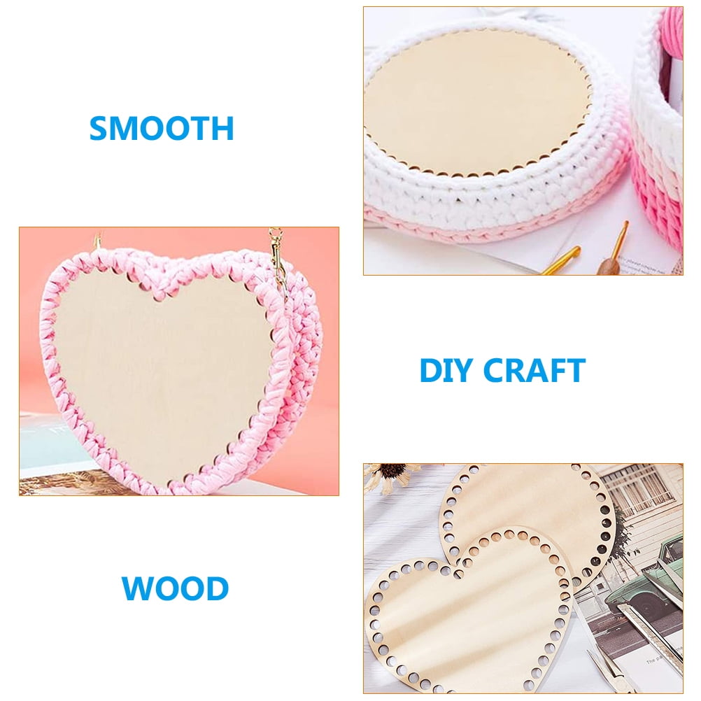 2pcs Crochet Basket Bottoms Circle and Heart Natural Wooden Basket ...