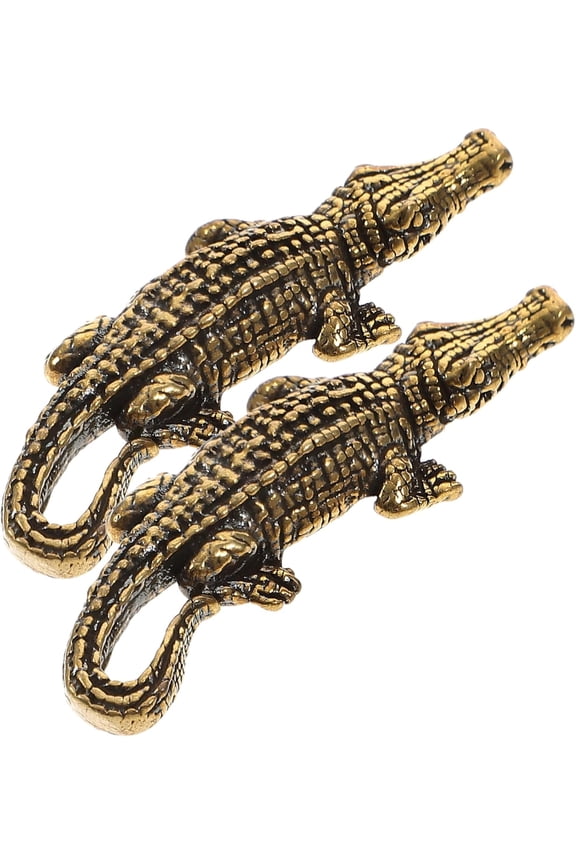 2pcs Crocodile Ornament Wildlife Figurine Mini Decor Decorative Alligator Statue Vintage Decor Keychain Crocodile Miniature Figurines Vintage Jewelry Office Copper Gold Decorations