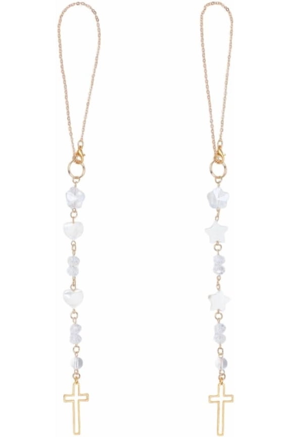 2pcs Cross Car Hanging Ornament Sun Catcher Rearview Mirror Charm Car Mirror Pendant with Heart Star Shell Beads Cross Crystal Bead Hanging Accessories for Bag Window Car Mirror Garden