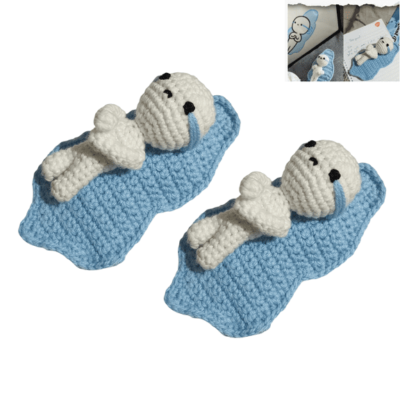 2pcs Crying Face Crochet Doll, Kawaii Handmade Stuffed Plush Toy, Soft Yarn Emotional Support Doll, Bag Charm, Desk Ornament, Gift for Graduation & Birthday