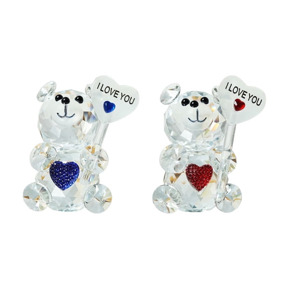 2pcs Crystal Baby Bear Figurine Collection Animal Paperweight Table Centerpiece(Holding I LOVE YOU)