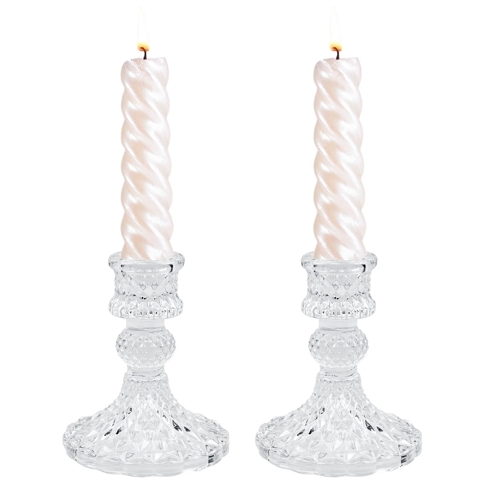 2pcs Crystal Glass Candlestick Holders, Clear Taper Candles Holder ...