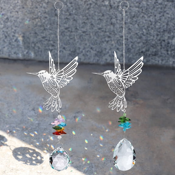 2pcs Crystals Prism Suncatcher, Crystal Hanging Decorations, Hummingbird Crystal Ball Prism Rainbow Maker for Home, Office, Garden, Window, 16 inch