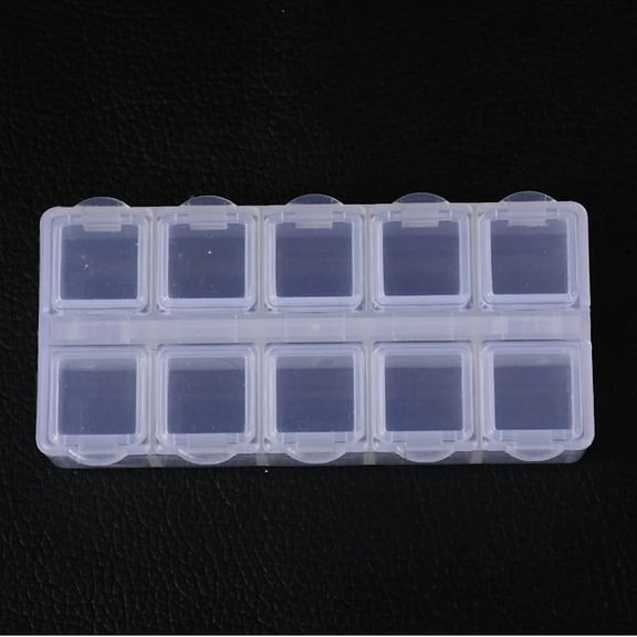 2pcs Cuboid Plastic Bead Containers Flip Top Bead Storage 10 Compartments White 8.8x4.4x2.05cm