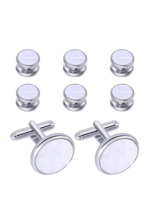 2pcs Cufflinks and 6pcs Cuff Studs Set for Men Brass with White Shell Cufflinks Tuxedo Shirt Studs Set for Regular Weeding Business Accessories DIY