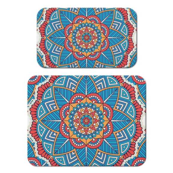 2pcs Cultural Exotic Coffee Station Mat - Sacred Symbolic Mandala, Reusable & Washable Countertop Protector Mat