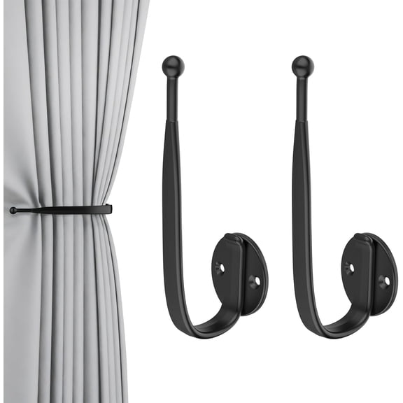 2pcs Curtain Holdbacks Black Curtain Holders for Wall Mounted Curtain Pull Backs for Drapes, Curtain Side Holders Hooks,Backpack, Hat, Bedroom, Wall Mounted,Aluminum