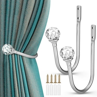 2pcs Curtain Holdbacks, EEEkit Heavy Duty Drapery Tieback Hooks with Crystal Ball, Silver