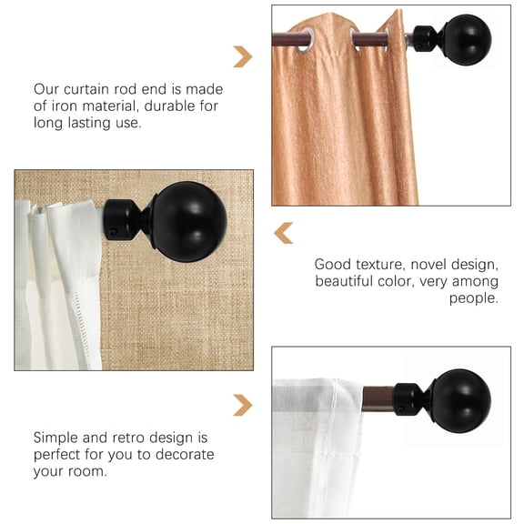 NIAIZEK 2-Pack Black ABS Round Curtain Rod Finials, Decorative End Caps for Elegant and Stylish Window Accessories