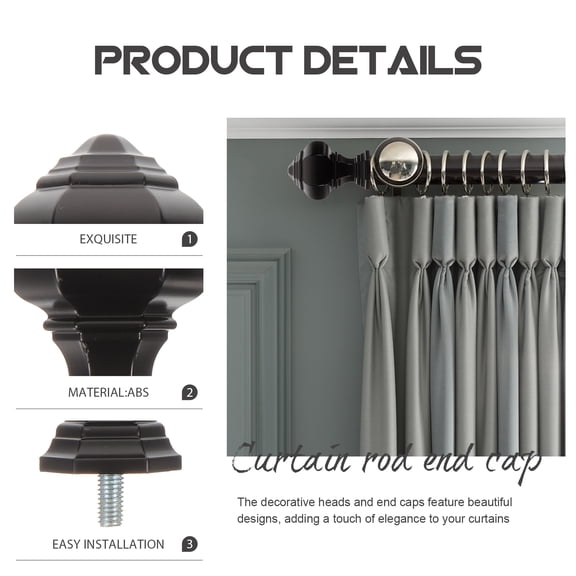 2pcs Curtain Rod Modern End Finial End Replacement Curtain Rod End Cap Supply