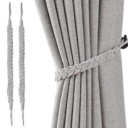 DADA Window Curtain Tiebacks – 2 Pairs Braided Fabric Rope With Buckle, 19.7 Inch Length, Purple