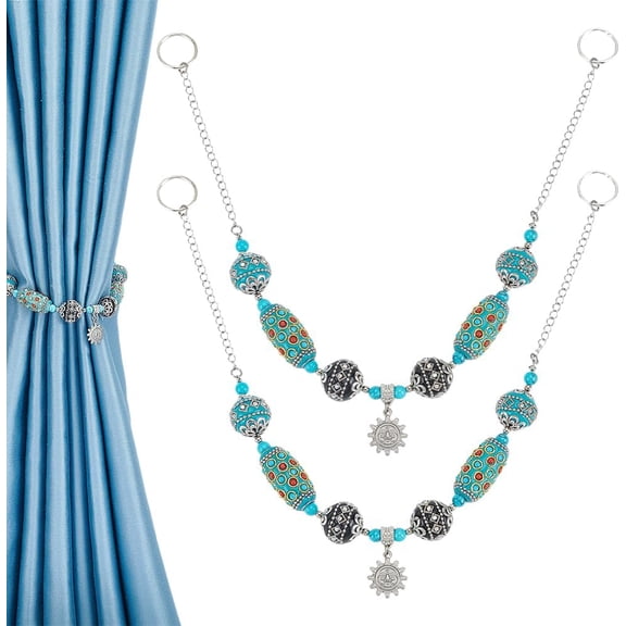 2pcs Curtain Tiebacks Beaded Curtains Holdbacks Boho Curtain Ties Curtain Pull Backs with Linking Rings for DIY handcrafting