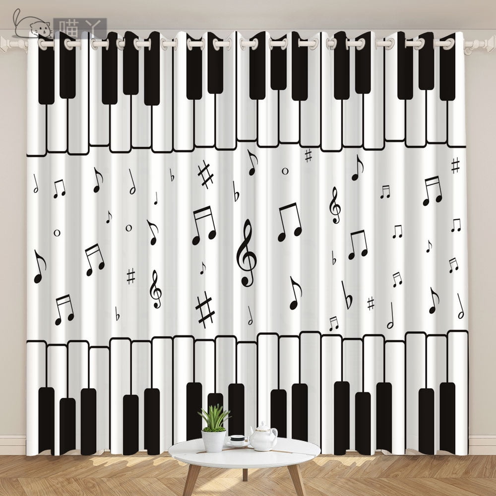 2pcs Curtains For Music Room Rod Pocket Curtain For Living Room Bedroom