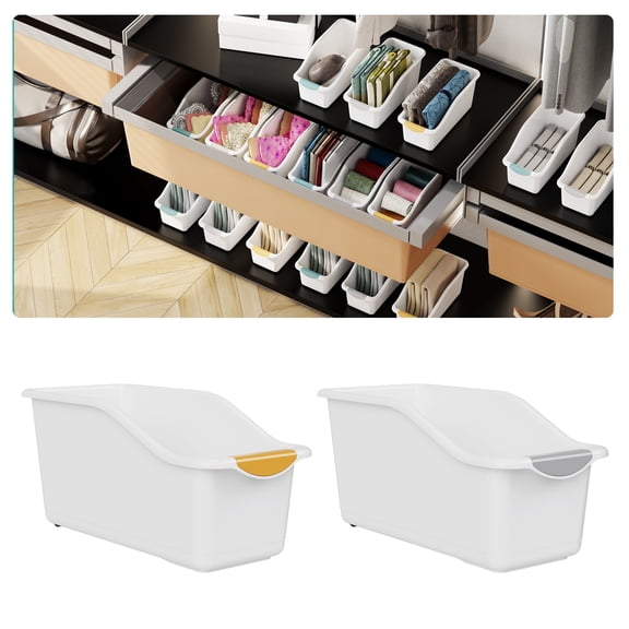 2pcs Curved Design Storage Boxes - Heavy-Duty Plastic Organizer, White Space-Saving Container for Under Sink, Pantry & Cabinet