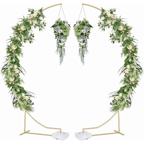 2pcs Gold Curved 8.2 ft Metal Wedding Arch Backdrop Stand,Balloon Arch Stand for Wedding,Bridal Shower, Birthday Party