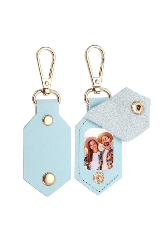 2pcs Custom Leather Photo Keychain Personalized Picture Key Chain, Blue