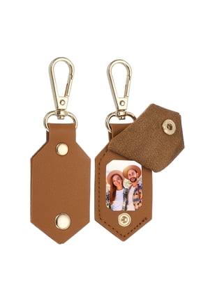 2pcs Custom Leather Photo Keychain Personalized Picture Key Chain, Brown