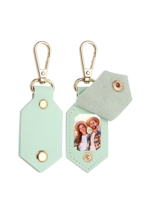 2pcs Custom Leather Photo Keychain Personalized Picture Key Chain, Grass Green