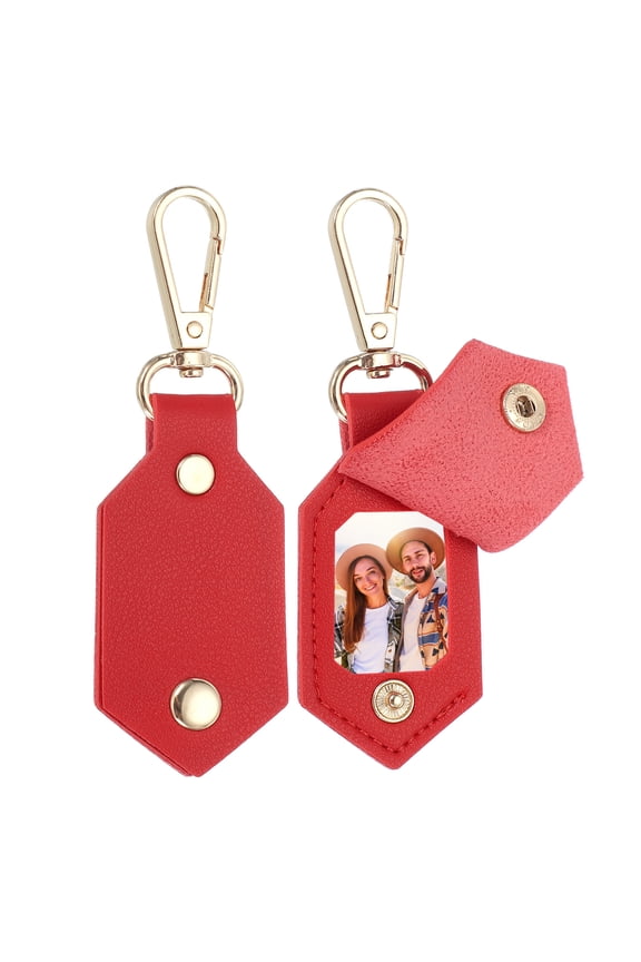 2pcs Custom Leather Photo Keychain Personalized Picture Key Chain, Red