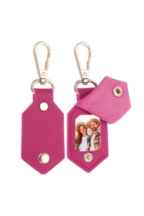 2pcs Custom Leather Photo Keychain Personalized Picture Key Chain, Rose Red