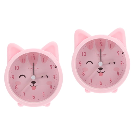 2pcs Cute Animal Cat Alarm Clock Silent Non Ticking Silicone Clock Night Light Travel Clock