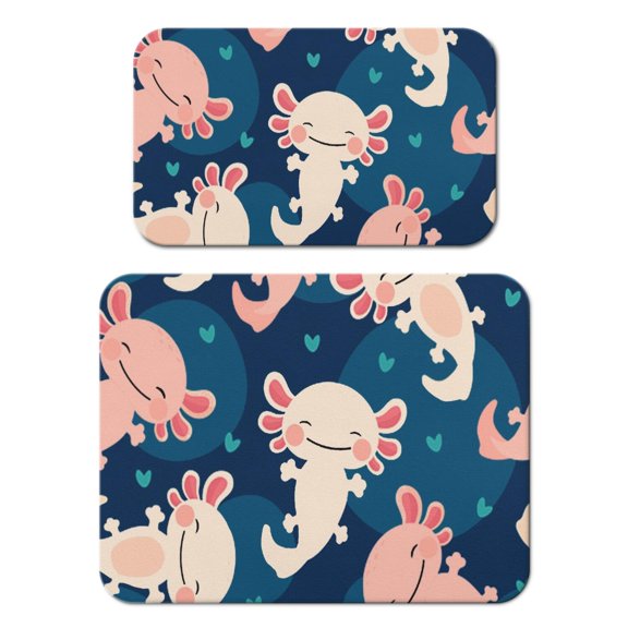 2pcs Cute Axolotl Coffee Bar Mats - Kawaii Cartoon Drying Mats for Coffee Lovers, 4-Layer Absorbent & Non-Slip Kitchen Counter Mat, Fantasy Creature Design, Multi-Purpose & Eco-Friendly