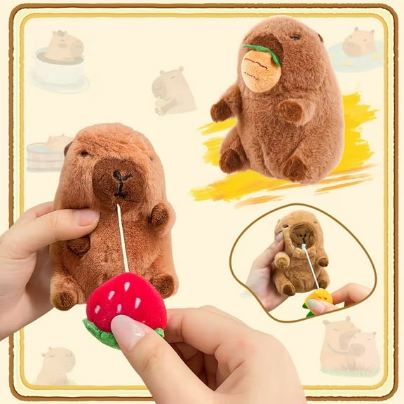 2pcs Cute Capybara Plush Stuffed Animals - Soft Brown Cartoon Capybara with Strawberry & Ice Cream, Adorable Backpack & Birthday Party Favors, Durable Plush Gift for Animal Lovers, Capybara