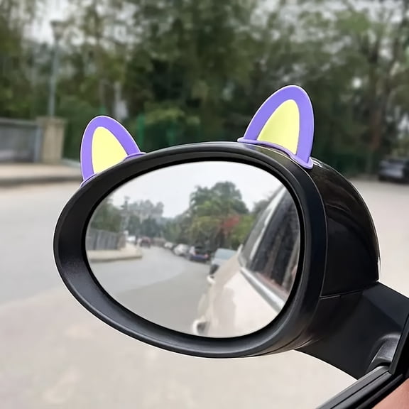 2pcs Cute Cat'S Ears (Steamed Cat-Ear Shaped Bread) Car Steering Wheel Decoration - Adhesive Dashboard Decoration, Plastic Car Interior