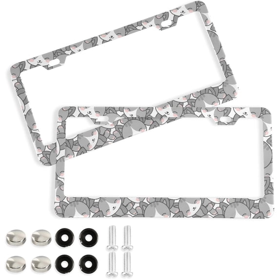 2pcs Cute Cats License Plate Frame for Car Accessories Rustproof License Plate Cover with Screws for US Vehicles 12x6 Inch(161) Home Decor