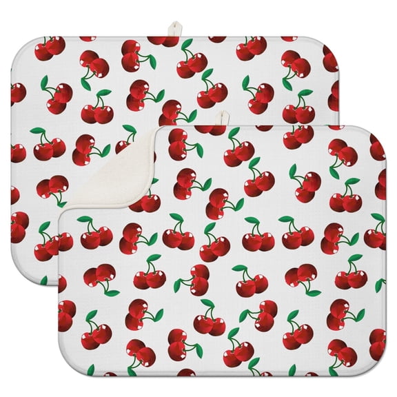 2pcs Cute Cherry Print Kitchen Drying Mat - Super Absorbent Microfiber Dish Drying Pad with Red & Pink Fruit Pattern, Heat Resistant Countertop Mat for Cherry Lovers