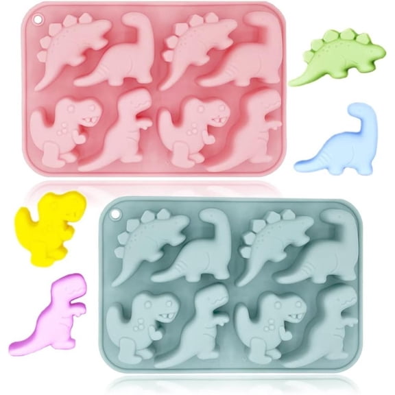 2pcs Cute Dinosaur Silicone Molds 3D Dinosaur Themed Baking Mould Tray DIY Baking Tool for Chocolate Cake Dessert Candy Mousse Pastry Handmade Soap Cupcake Topper