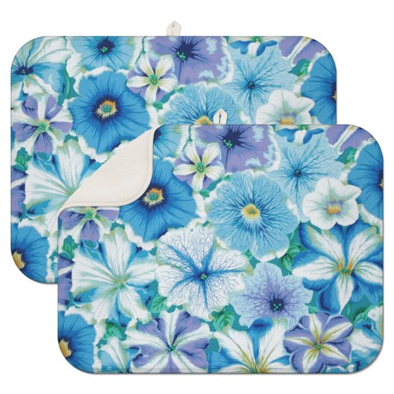2pcs Cute Floral and watercolor Illustration Drying Mat, Waterproof Countertop Drying Pad, Quick Dry Microfiber Kitchen Mat with Hanging Loop, Rustic Design