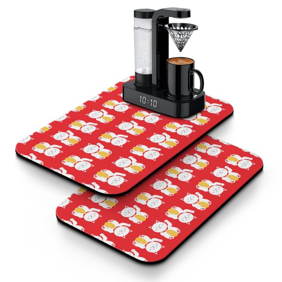 2pcs Cute Paw Print Coffee Maker Mat - Hand-Drawn Cat Graphic, Non-Slip Absorbent Mat for Coffee Stations