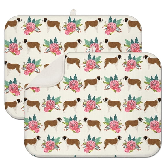 2pcs Cute Puppy Pattern Heat Resistant Drying Mat Super Absorbent Dish Pad