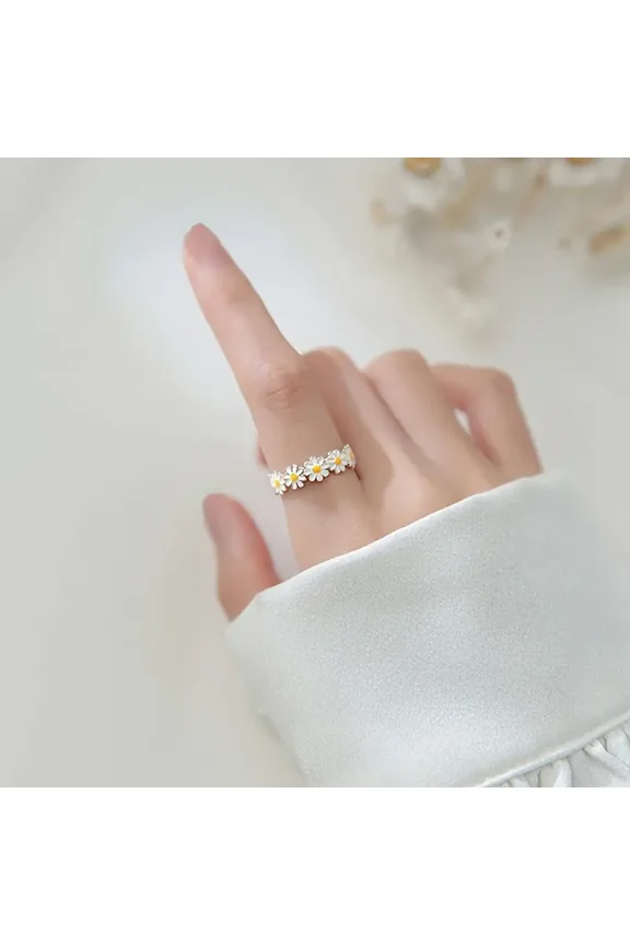 2pcs Cute Small Daisy Flower Adjustable Open Ring, Simple And Sweet Floral Pattern Ring, Jewelry Gift