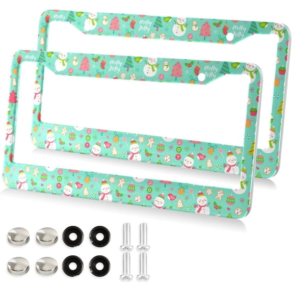 2pcs Cute Snowman License Plate Frame for Car Accessories Rustproof License Plate Cover with Screws for US Vehicles 12x6 Inch(515) Home Decor